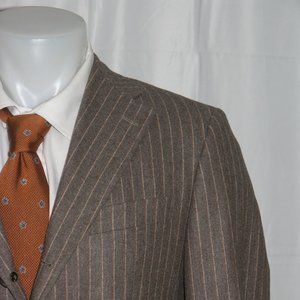 Bamford & Sons Taupe Stripe Cashmere Blend Three Roll Two Blazer 40R